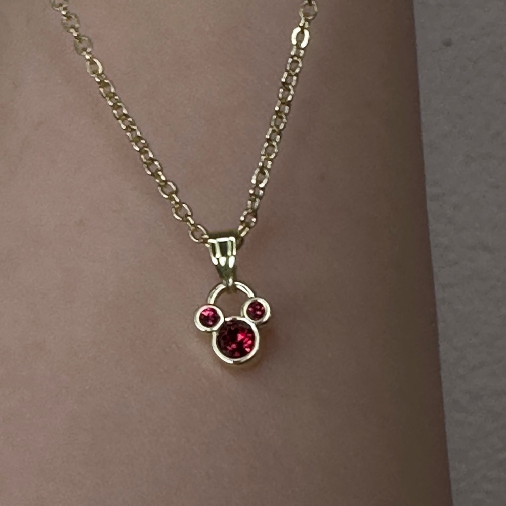 Gold-Tone Necklace with Red Crystal Mickey Pendant